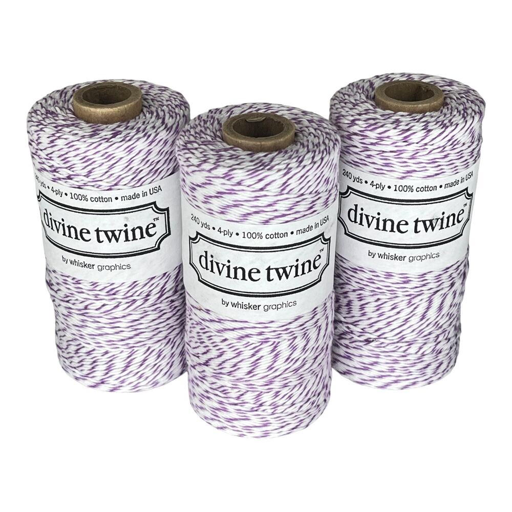 NEW Pack (3)  Bakers Twine 100% Cotton 240 Yards, 4 PLY Purple White Stripe NWT